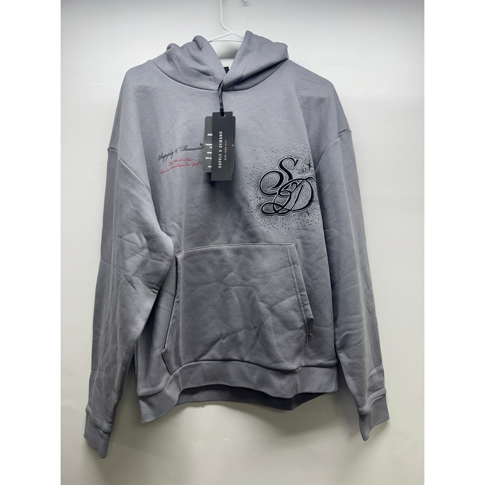 Supply & Demand Hoodie Mens Medium Gray Klink HD‎ Graphic Rhinestone Pullover